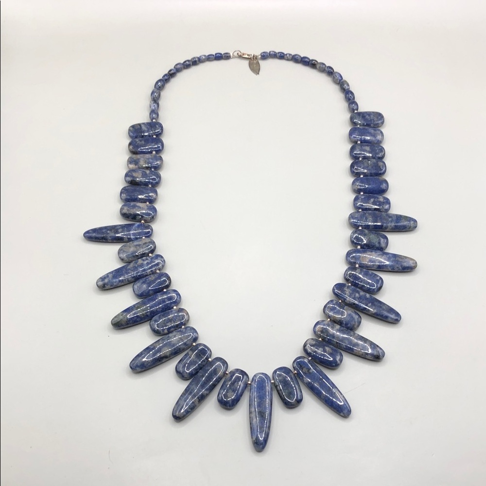 Coldwater Creek Sodalite Stone Statement Style Necklace Sterling Silver 925.